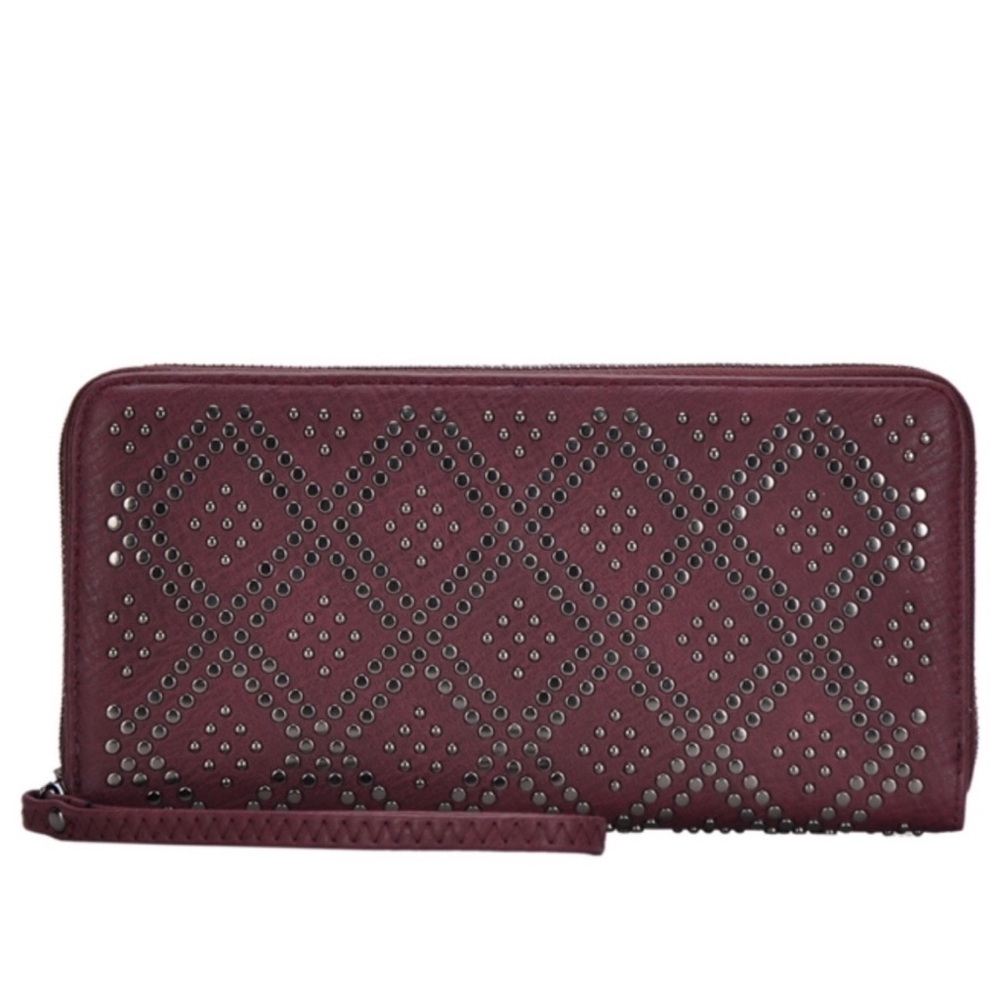 Bohemian Studded Vegan Leather Large Wallet Clutch